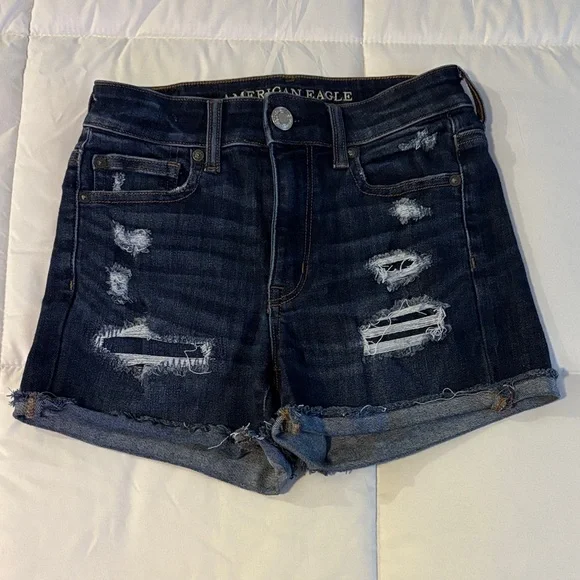 American Eagle Outfitters Ripped Jean Shorts - Dark Wash Denim size 4 - Picture 1 of 4